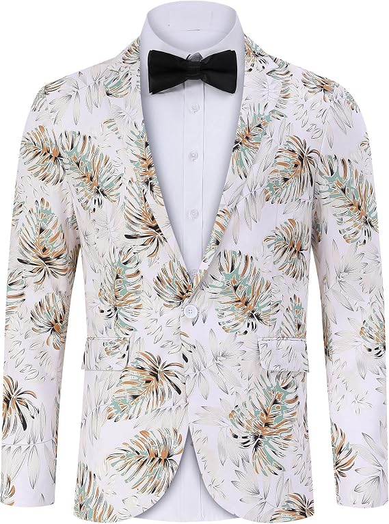 TURETRENDY Men's Printed Blazer Casual Slim Fit One Button Sports Coat Festival Party Jacket