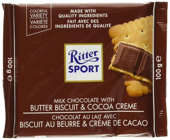 Ritter Sport, Milk Chocolate with Butter Biscuit, 3.5 oz
