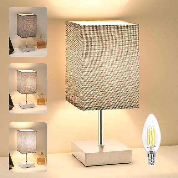 Touch Control Table Lamp, 3-Way Dimmable Bedside Lamps Nightstand Lamps with Flaxen Fabric Shade for Bedroom Living Room,LED Bulb Included [Energy Class F]