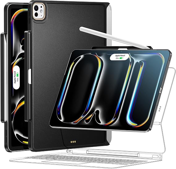 Magic Keyboard Case for iPad Pro 13 inch M4 2024/M5 2025, Cover with Pencil Holder for Smart Magic Keyboard Folio Slim Durability, with Durable Leather Surface, (Keyboard Not Included), Black