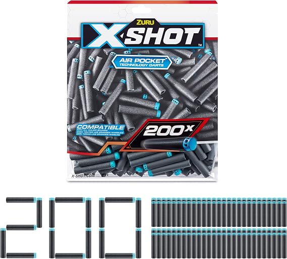 XSHOT Excel Dart Refill, 200 Foil Bags, Major Brand Compatible, Air Pocket Technology, Outdoor Toy for Boys and Girls, Teens and Adults