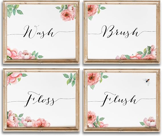 Bathroom Decor Art Prints Floral (Set of 4) - Unframed - 8x10s | Beautiful and Serene Flower Designs to Enhance Your Bathroom Space | Bathroom Wall Decor | Unique Home Decor | Wall Art Prints