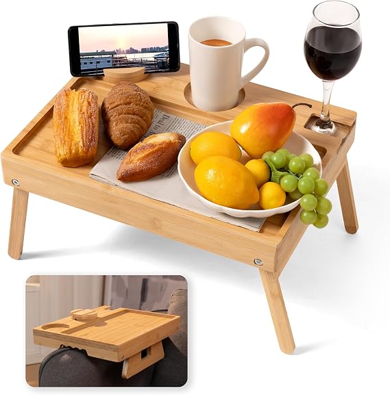 Lavievert 2-in-1 Bed & Couch Arm Tray with 360 Rotating Phone Holder
