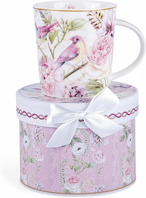 STP GOODS Porcelain Tea/Coffee Cup in Gift Box Fine Porcelain Coffee Cup Tea Cup Set of One (Birds in Rose)
