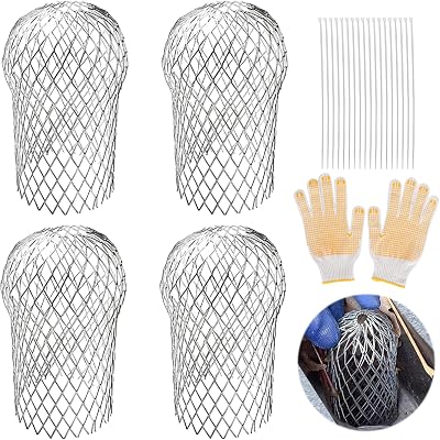 AccEncyc 4 Pcs Gutter Downspout Guards 3.5 Inch Aluminum Leaf Filter Strainer Expandable Gutter Downspout Protector for Preventing Blockage Leaves Debris