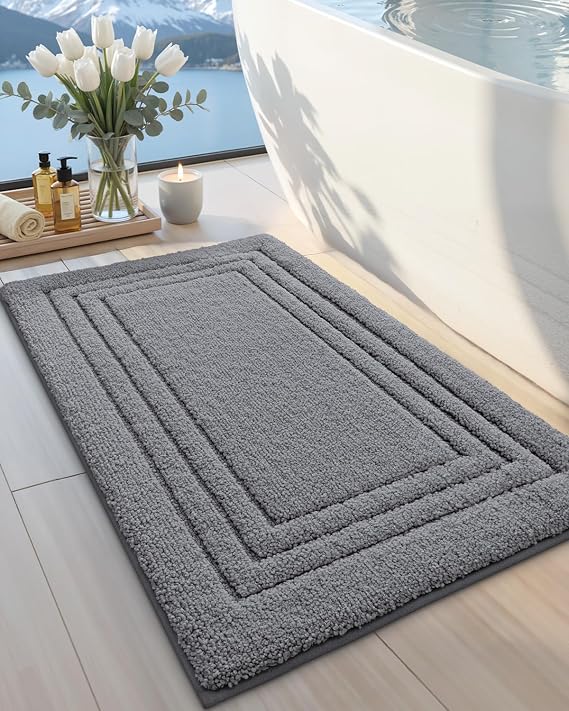 DEXI Bath Mats Bathroom Rug, 24x16 Non Slip Bathroom Rugs Washable, Absorbent Bathmat Quick Dry for Shower Floor Sink, Dark Grey