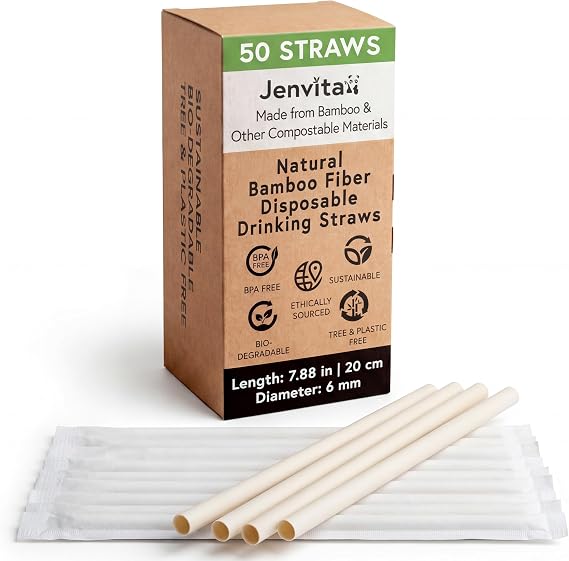 Jenvita Bamboo Powder Straws, 50 Pack, 7.88 Inch, Biodegradable