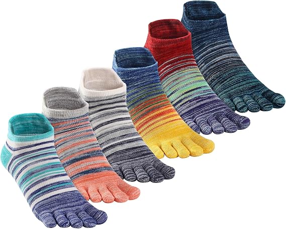 Crew Toe Sock, Cotton Ankle Sock & Stocking, Arch Support, Running Five-Toe Design(3&6pairs)