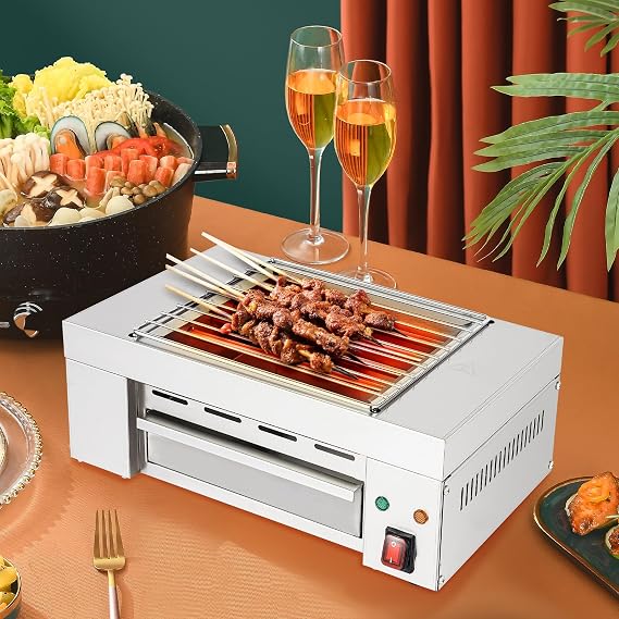 Electric Indoor Grill Smokeless Tabletop BBQ Grill with Removable Tray Net,Commercial Yakitori Hibachi Grill for Kitchen,Camping,and Home Use