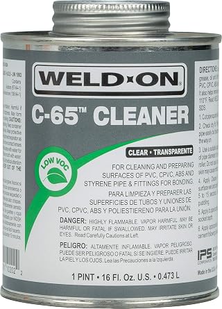 Weld-On 10202 C-65 PVC/CPVC/ABS/Styrene Cleaner - Low-VOC, Clear, 1 Pint 16 fl oz