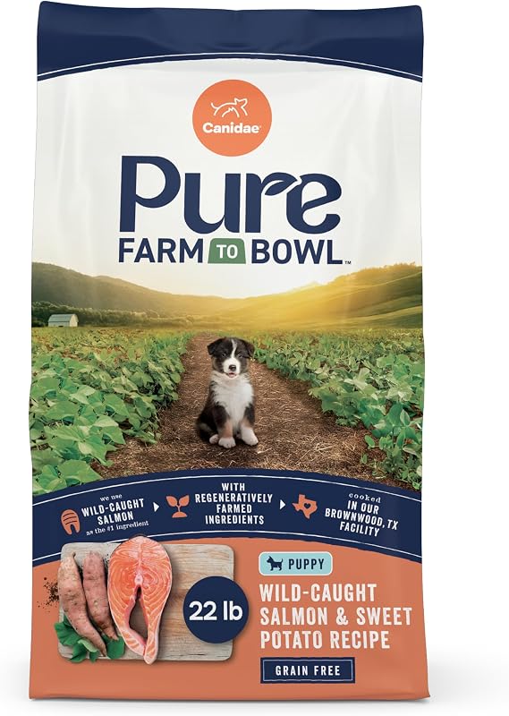 Canidae Pure Farm to Bowl Dry Puppy Dog Food - Balanced Nutrition - Limited Ingredient Formula - Grain, Wheat & Soy-Free - Puppy-Friendly - 22 lb - Wild-Caught Salmon & Sweet Potato Recipe
