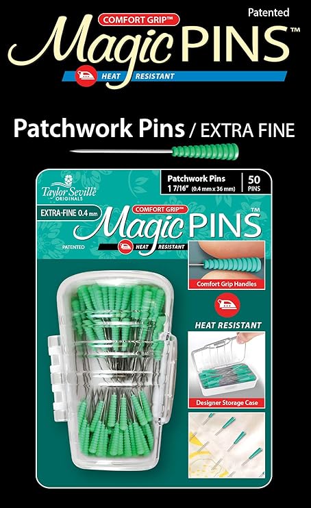 Taylor Seville Originals Comfort Grip Magic Pins Patchwork Extra Fine -Quilting Supplies-Sewing Supplies-Sewing Notions-50 Count