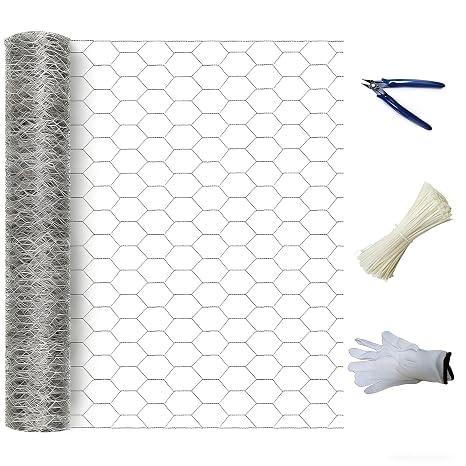 Chicken Wire Mesh 40cm x 5m, Rustproof Galvanized Iron Garden Fence Barrier for Pet Rabbit Cat, Floral Chicken Wire Netting to Protect Poultry Plant Fruit