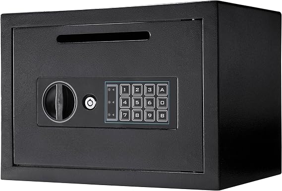 Barska Digital Depository Safe 0.57 Cu. Ft Front-Load Drop Box for Cash, Money & Mail, Multi-User PIN Code Lock, Steel Construction, Anti-Pry Hinges, Backup Keys, Ideal for Business or Office