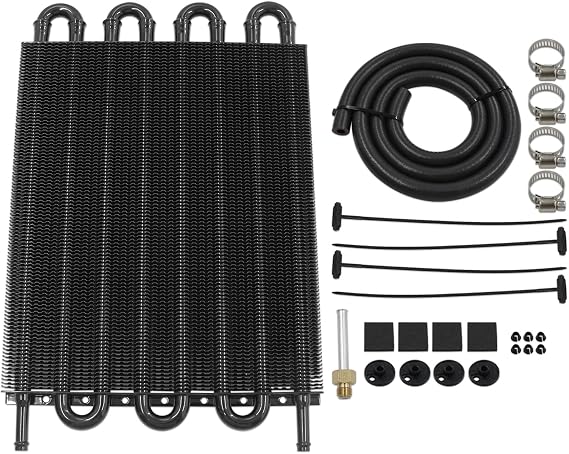 Universal Transmission Oil Cooler Kit Fin Oil Cooler Kit (Black, 8 Pass)
