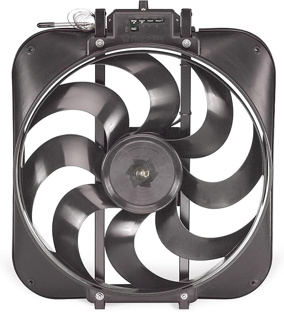 Flex-A-Lite Black Magic S-Blade Reversible Electric Fan With Adjustable Thermostat Controller, Pusher-Puller Fan (160), Car Accessories, 15 Inches