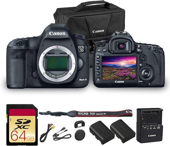 Canon EOS 5D Mark III DSLR Camera | 22.3MP Full-Frame CMOS Sensor, DIGIC 5+ Processor & Full HD Video | Great for Weddings, Portraits & Events (5260B002) + Canon Bag + 64GB Card + LP-E6P Battery
