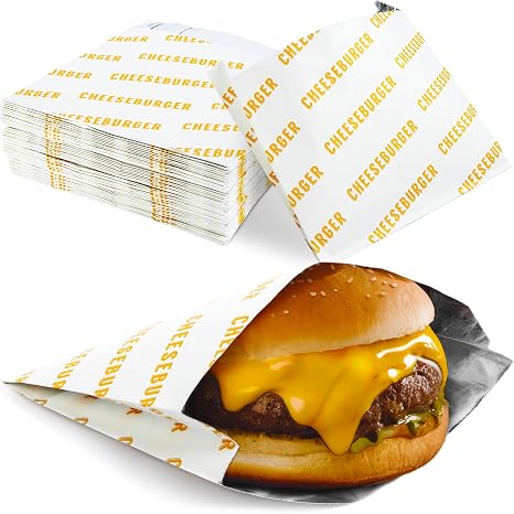 Retro, Restaurant Grade Grease-Proof Burger Wrappers 25Pk. Heat Proof, Pro Quality Bulk Cheeseburger Bags are BPA Free. Large, Allergen Friendly BBQ Foil Paper Great Cooking Supply for Themed Party