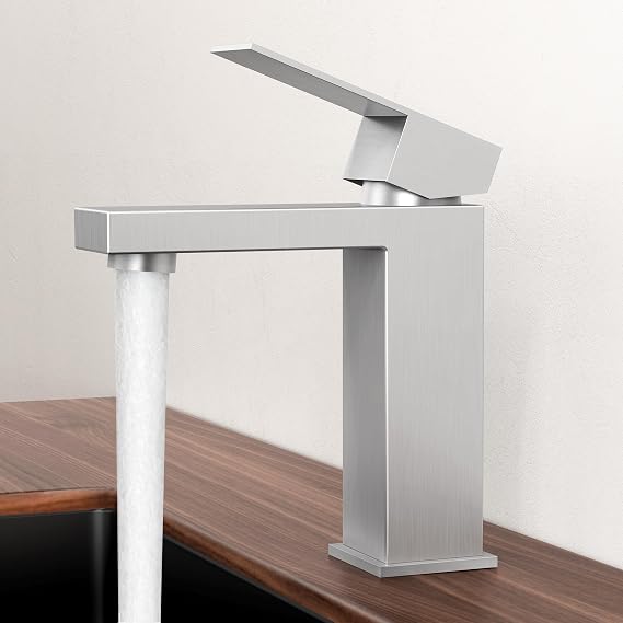 KES Single Handle Bathroom Sink Faucet, Brushed Nickel, Modern Single Hole