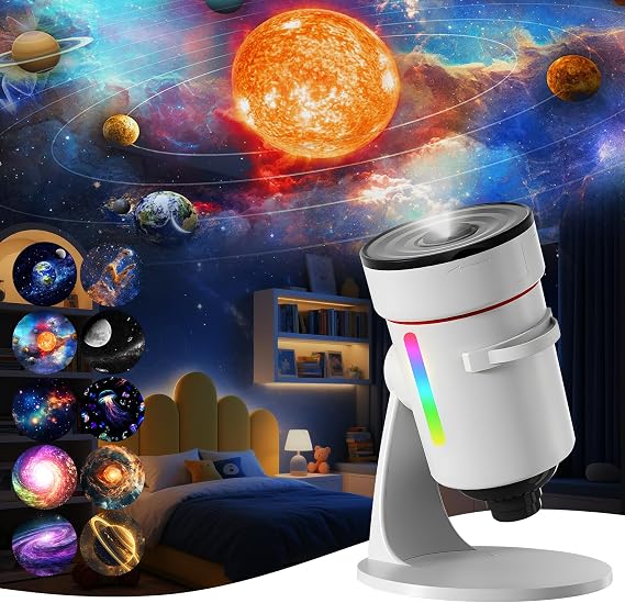 QKTYB Planetarium Projector, Galaxy Projector with 4K 10 Film Discs, 360° Adjustable Star Projectors Night Light with Rotating Nebula, Timer for Kids Adults Bedroom Ceiling Room Décor