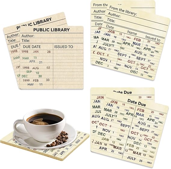 24 Pcs Library Due Date Card Book Coasters, Book Themed Party Favors Book Club Gifts for Book Club Decorations Library Decor Bookish Gifts Librarian Giftss
