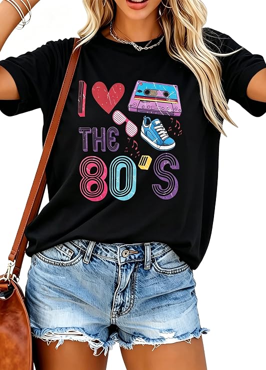 80s Shirts for Women 90s Tshirt 80s 90s Party Outfits Neon Costume | 80s 90s Tshirt, Perfect for Arcade Nights, Throwback Dance Parties, Record Stores, Movie Marathons, Flea Markets, Festival