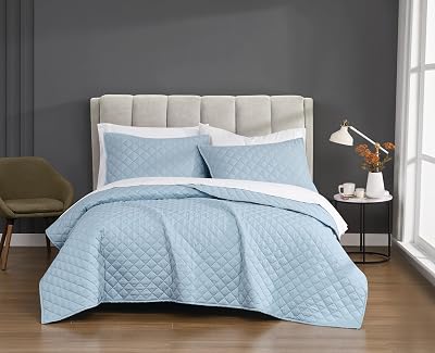 Cannon Solid Percale Light Blue FullQueen 3 Piece Quilt Set
