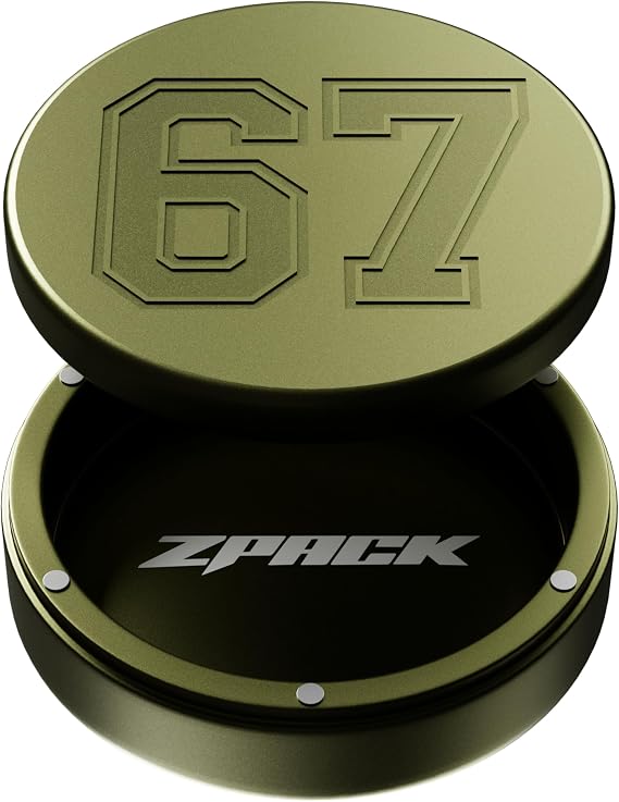 ZPACK Metal Can | Metal Pouch Can | 67 Six Seven | Premium Aircraft-Grade Aluminum Container with Magnetic Closure | Slim EDC Pocket Tin | Carved Engraved Design | Gift for Him (Forest Green)