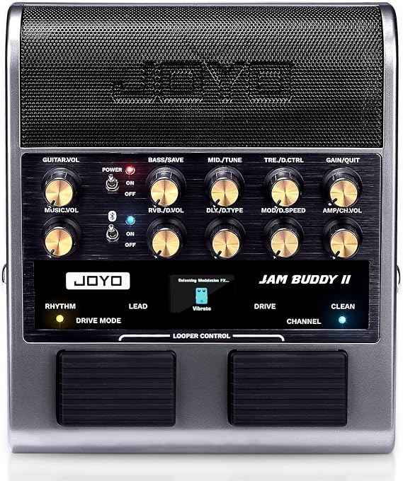 JOYO 10W Electric Guitar Combo Amp Multi-Effects Pedal Portable Amplifier with Footswitch,14 Amp Models,3-Band EQ,36 Drum Patterns & Looper,OTG Recording,Bluetooth for Practice(JAM Buddy II, Gray)