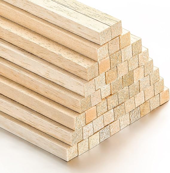 Yulejo 50 Pieces Balsa Wood Sticks, 1/2 x 1/2 x 12 Inch Square Wooden Dowels Rods, Unfinished Hardwood Sticks for Crafts DIY Arts Molding Projects Supplies Making