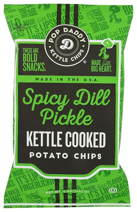 Spicy Dill Pickle Kettle-Cooked Potato Chips by Pop Daddy Snacks
