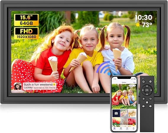 Uhale 15.6 Digital Picture Frame 64GB Storage 1920x1080 IPS FHD WiFi Electronic Photo Frame with Remote Control Wall-Mounted Support SD CardUSB Drive Share PhotosVideos Anywhere No Touchscreen
