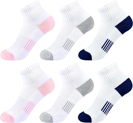 Girls Ankle Socks Kids Cushioned Athletic Quarter Socks Boys Cotton Short Sock Sports Youth 6/12 Pairs