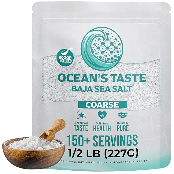 0.5LB Ocean's Taste Baja Sea Salt, Coarse Natural Grain, 4X More Minerals than Celtic Salt, 30% Less Sodium, Mineral Salt Ideal for Electrolytes Balance, Cooking & Baking | Kosher, Organic, Paleo