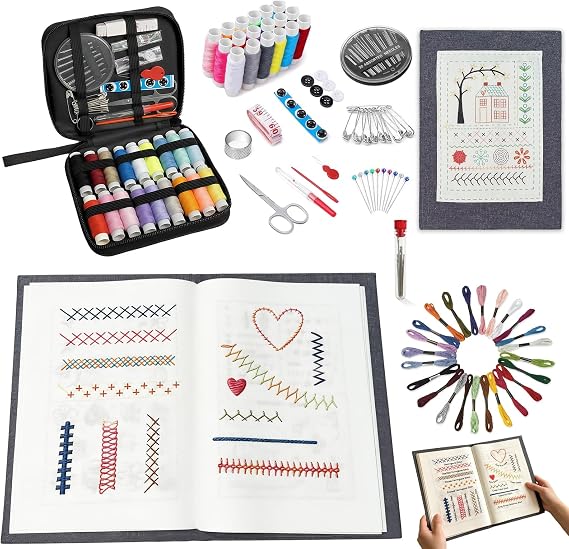 EVOCKAY 2026 Embroidery Stitch Book Kit - Versatile Sewing Box for Cross Stitch, Craft, and Punch Needle Projects - Perfect for Adults and Machine Embroidery Enthusiasts