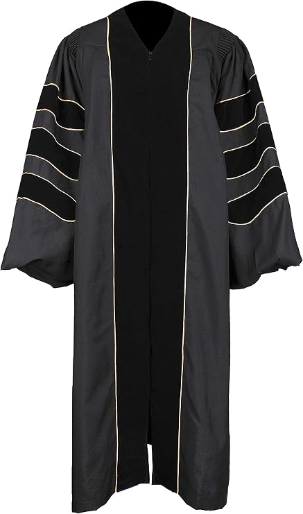 Newrara PhD Regalia Deluxe Doctoral Graduation Gown Gold Piping