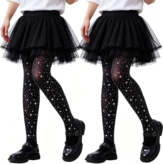 LOLANTA Girl Sparkle Stockings 1/2 Pack Stretchy Rhinestone Tights 3-11Y