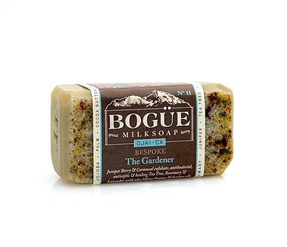 Handmade Goat Milk Soap- BOGUE No.11 BESPOKE Gardene Blend Juniper Berry & Cornmeal Exfoliate, Remove Dirt & Grime with healing Essential oils of Tea Tree, Juniper