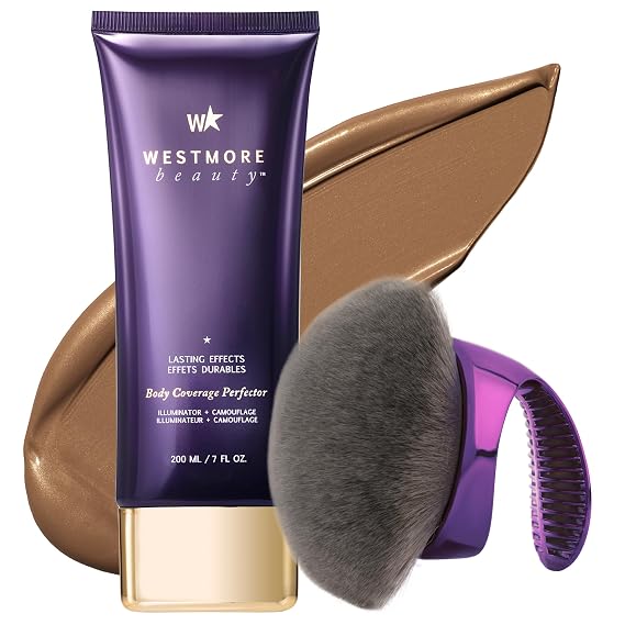 Westmore Beauty Body Coverage Perfector x Blend & Blur Kabuki Brush Bundle- Golden Radiance - Waterproof Leg & Body Makeup for Women