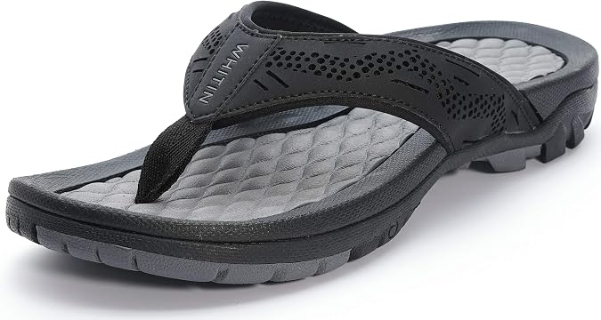 WHITIN Men's Slip Resistant Outdoor Flip Flops with Arch Support C10 | Supportive Footbed Reduces Fatigue, EVA Cushioning Softens Steps, No-slip Outsole Adds Grip, Soft Toe-Post Reduces Friction