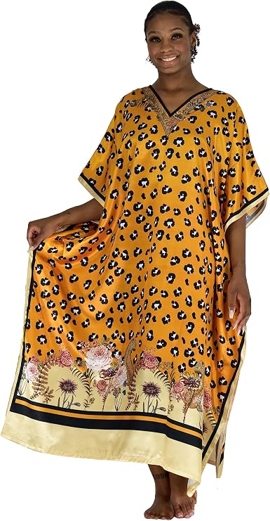 Up2date Fashion Satin Caftan in Bright Animal Print, One Size Kaftan, Syle DGP-03