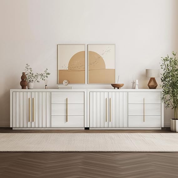 BELLEZE Set of 2 64" Libra Sideboard Buffet Cabinet - White Sand