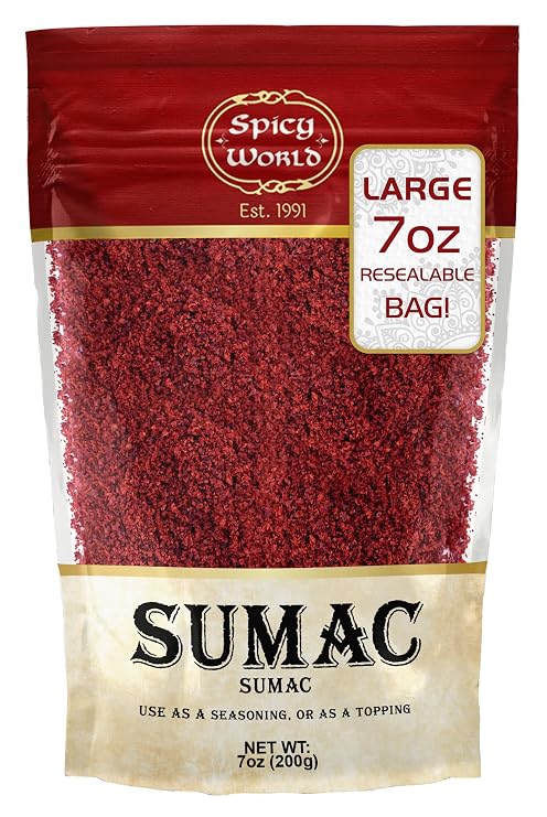 Spicy World Sumac Spice Powder 7 Ounce Bag - Ground Sumac, Sumac Seasoning (Sumak)