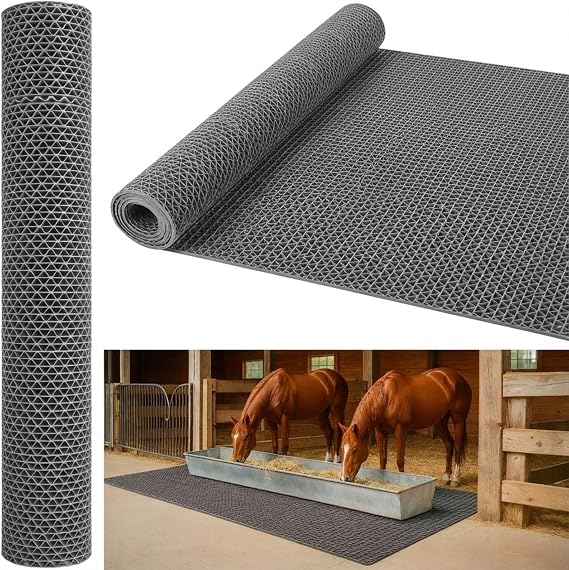 Breling Horse Stable Mats 4x6 ft Rubber Horse Stable Mats Cuttable PVC Lightweight Mat Non Slip Mat Durable Absorbent Rug for Horses, Livestock and Other Wet Areas