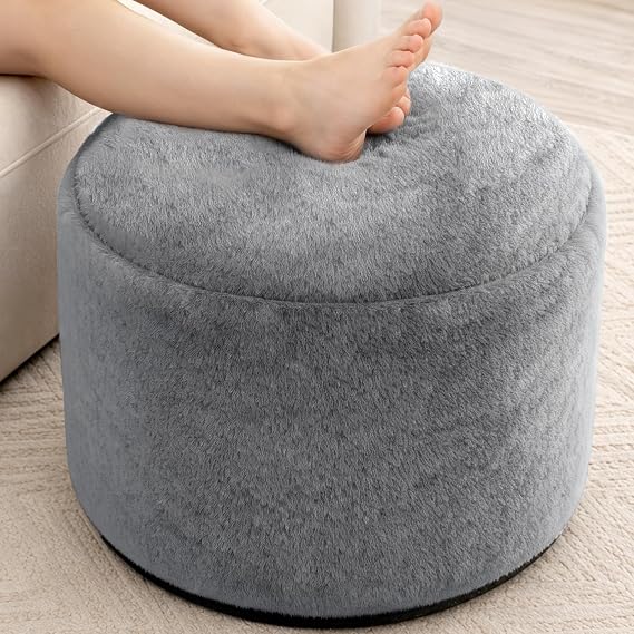 WSOFRLAC Round Pouf Ottoman, Foot Stool Ottomans for Sofa,Dark Gray 20x15in