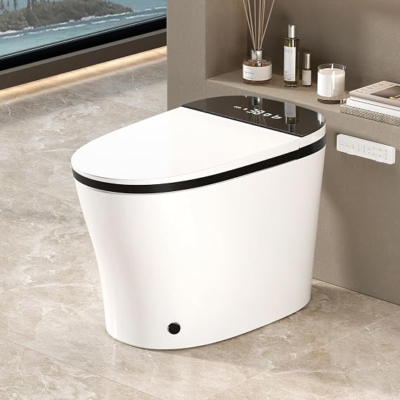 WinZo Smart Toilet with Bidet Built in, ADA One-Piece Toilet Auto Open/Close & Flush, Heated Seat, Front & Rear Wash, LED Display, Night Light, 12-inch Rough-in (Black)