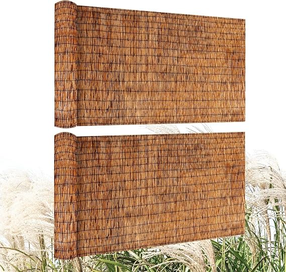 Natural Reed Fencing Rolls,2PACK 4.6FT X 16.4FT Reed Screen Curtain Fence Covering Privacy for Outdoor Backyard Patio(Brown)