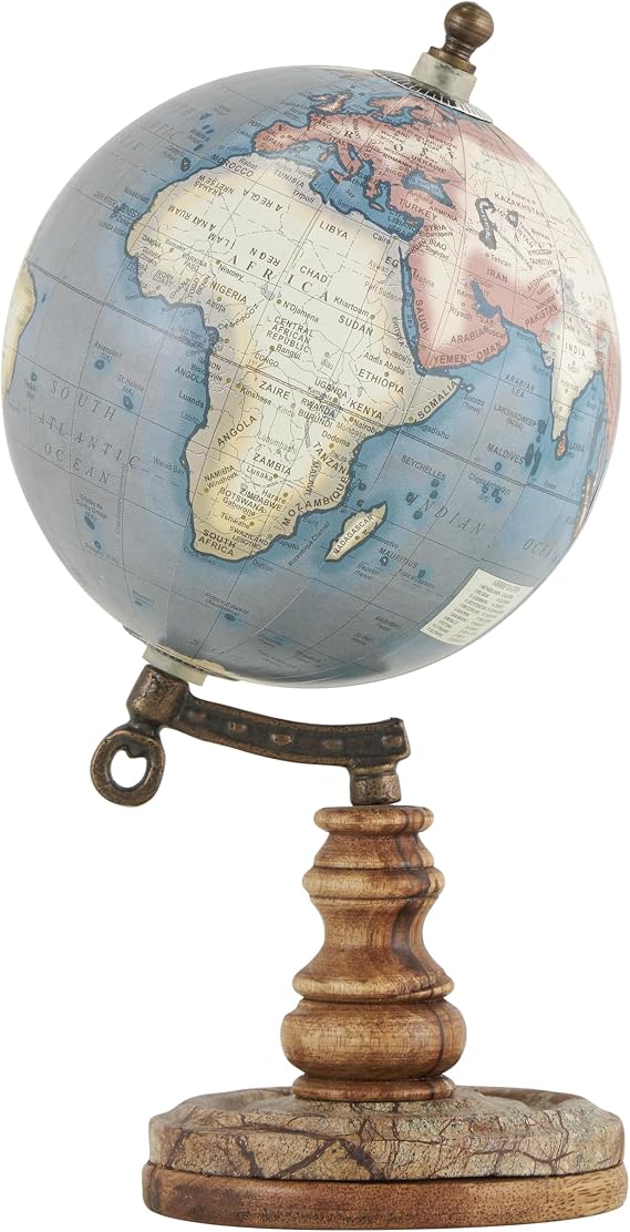 Deco 79 Plastic World Map Globe, Globe 5" x 5" x 10", Brown