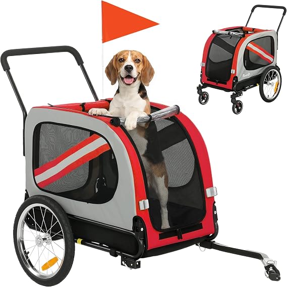 PawHut Dog Bike Trailer 2 in 1 for Medium Dogs 134L x 60W x 101H cm