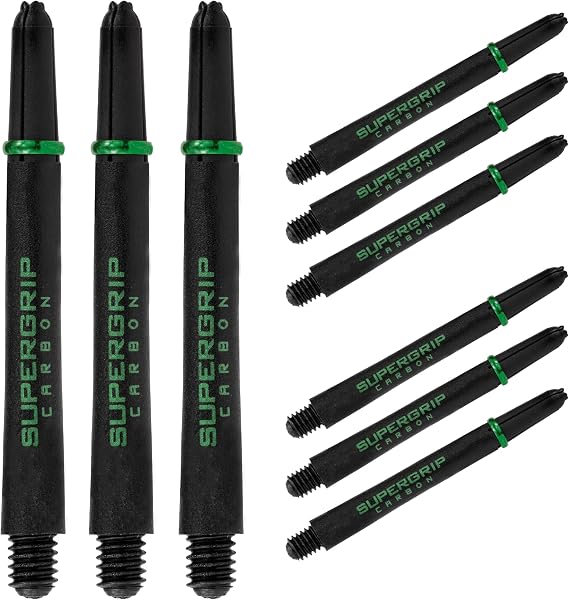 Harrows Supergrip Carbon Green Shafts, Increased Aerodynamic Flow, Dart Shafts, 3 Shafts per Pack, 3 Packs Included (9 Shafts in Total)